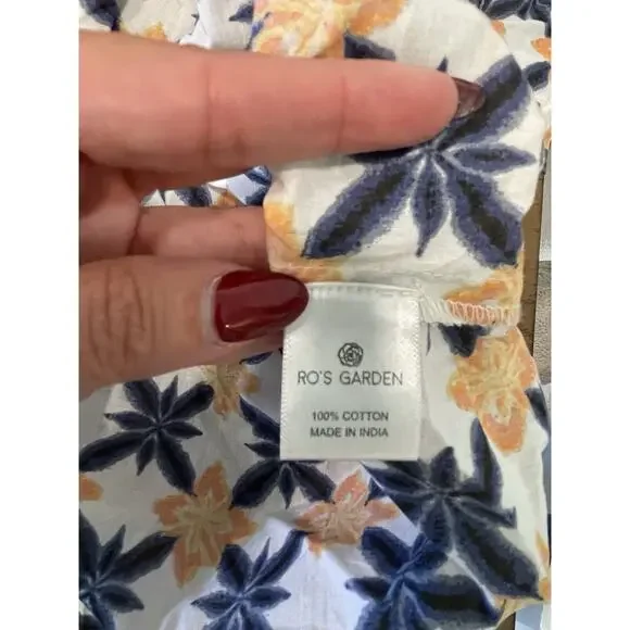 Ro's Garden Blue White Floral Lavinia Rachel Shirt Bell Cuff Block Cotton S - Picture 9 of 9